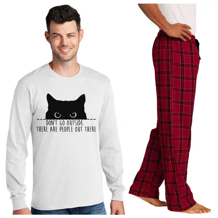 Hilarious Stay Indoors Beware of People Black Cat Long Sleeve Pajama Set