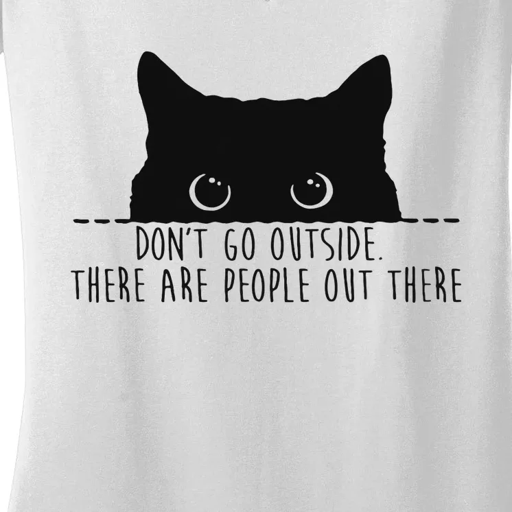 Hilarious Stay Indoors Beware of People Black Cat Women's V-Neck T-Shirt