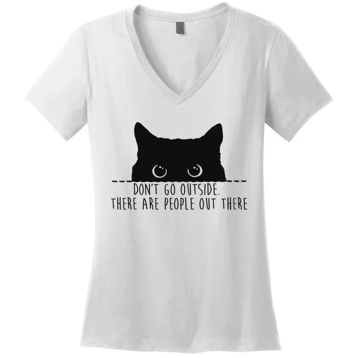 Hilarious Stay Indoors Beware of People Black Cat Women's V-Neck T-Shirt