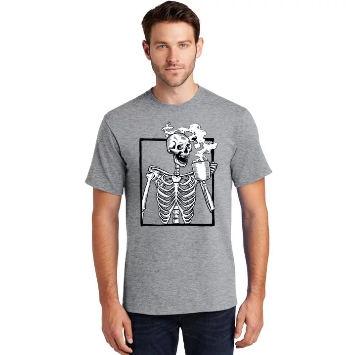 Halloween Skeleton Ing Coffee Funny Skull Gift Tall T-Shirt