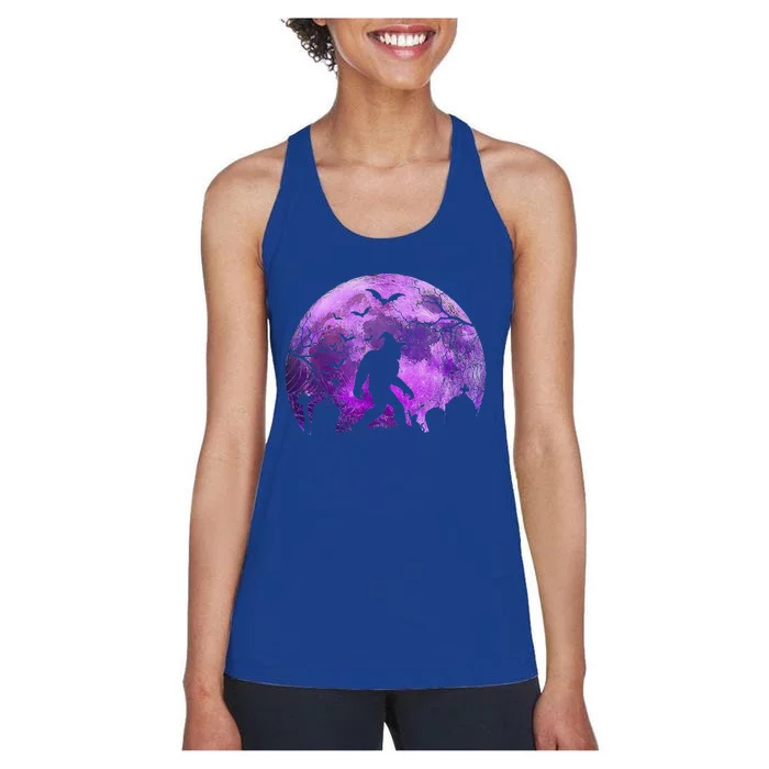 Halloween Sasquatch In A Cemetery Spooky Full Moon Tombs Cute Women's Racerback Tank