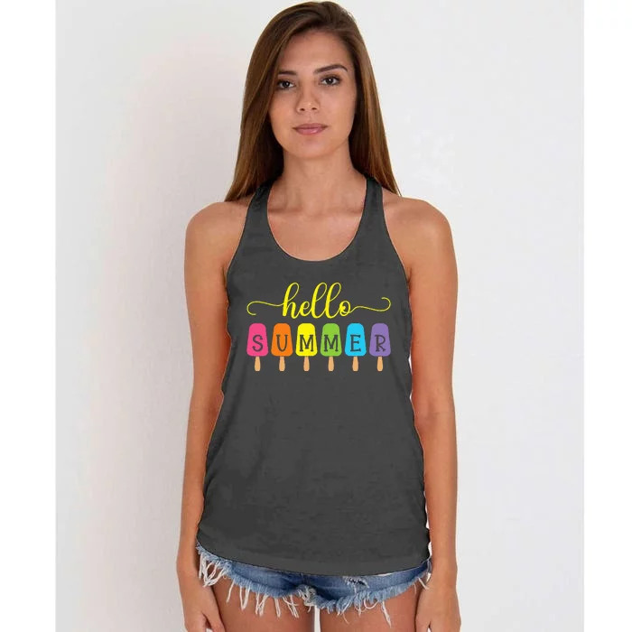 Hello Summer Ice Cream Top Popsicle Ice Lolly Hello Summer Women's Knotted Racerback Tank