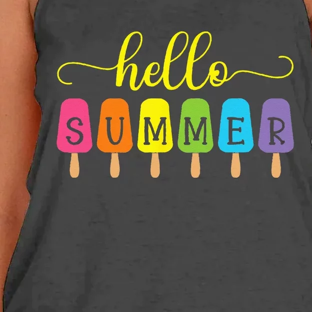 Hello Summer Ice Cream Top Popsicle Ice Lolly Hello Summer Women's Knotted Racerback Tank