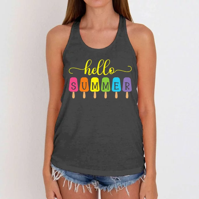 Hello Summer Ice Cream Top Popsicle Ice Lolly Hello Summer Women's Knotted Racerback Tank