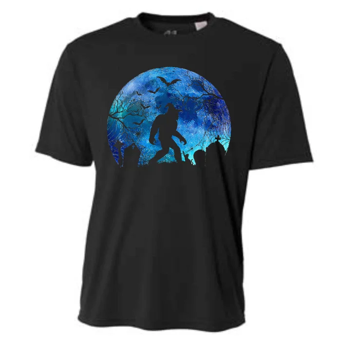 Halloween Sasquatch In A Cemetery Spooky Full Moon Tombs Cooling Performance Crew T-Shirt