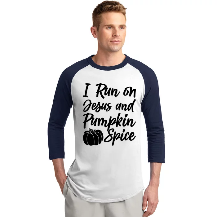 Halloween Season I Run On Jesus And Pumpkin Spice Gift Baseball Sleeve Shirt