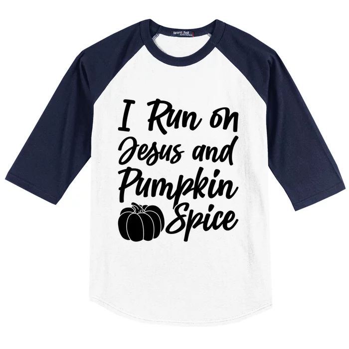 Halloween Season I Run On Jesus And Pumpkin Spice Gift Baseball Sleeve Shirt