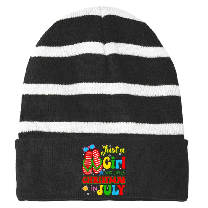 Hello Summer Just A Girl Who Loves Christmas In July Gift Striped Beanie with Solid Band