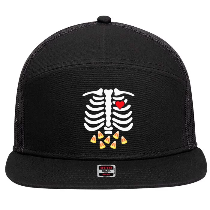 Halloween Skeleton Junk Food Belly Candy Corn 7 Panel Mesh Trucker Snapback Hat