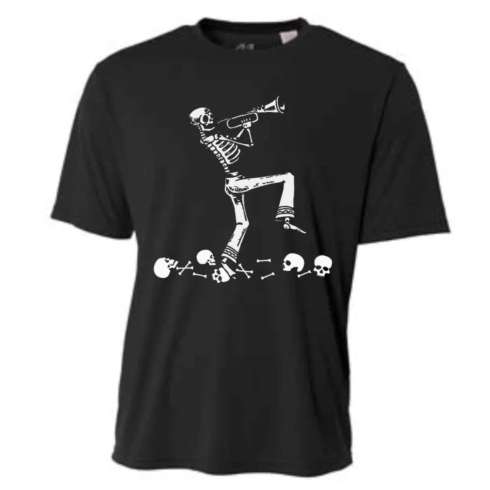 Halloween Skeleton Jazz Musician Playing Trumpet Cooling Performance Crew T-Shirt