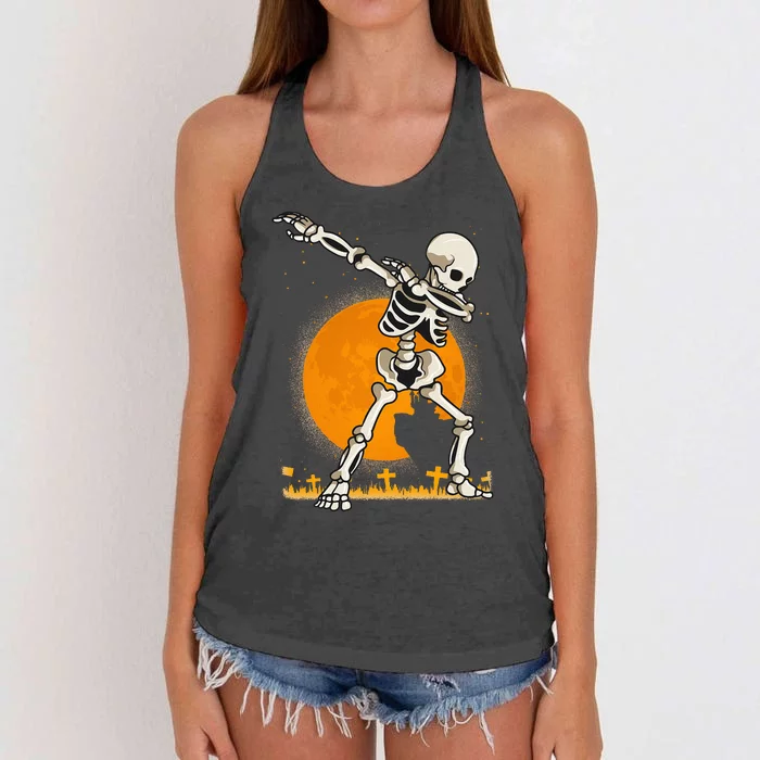 Halloween Shirts Kids Girl Dabbing Skeleton Costume Women's Knotted Racerback Tank