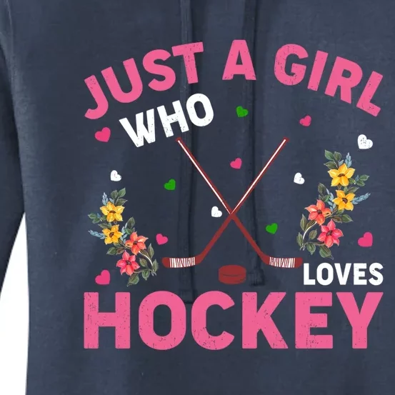 Hockey Sports Lover Just A Who Loves Hockey Funny Gift Women's Pullover Hoodie