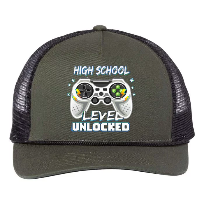 High School Level Unlocked Gamer First Day Of School Retro Rope Trucker Hat Cap