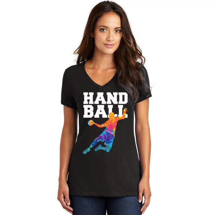 Handball Sports Lover Athlete Athletic Handball Player Women's V-Neck T-Shirt