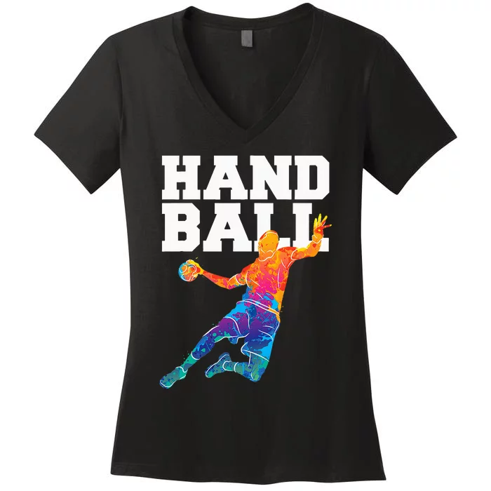 Handball Sports Lover Athlete Athletic Handball Player Women's V-Neck T-Shirt