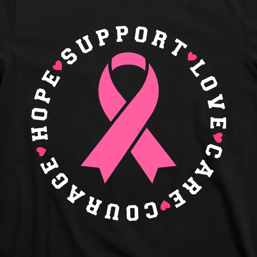 Hope Support Love Family Breast Cancer Survivor Pink Ribbon T-Shirt