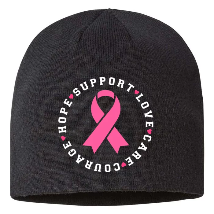 Hope Support Love Family Breast Cancer Survivor Pink Ribbon 8 1/2in Sustainable Knit Beanie