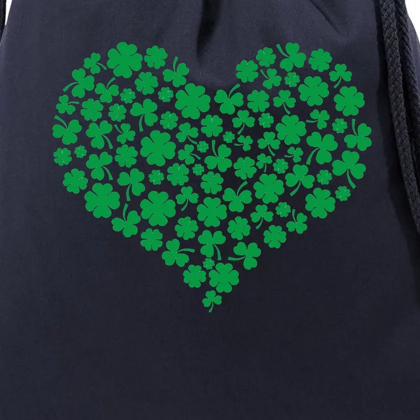 Heart Shamrock Lucky St Patricks Day Drawstring Bag