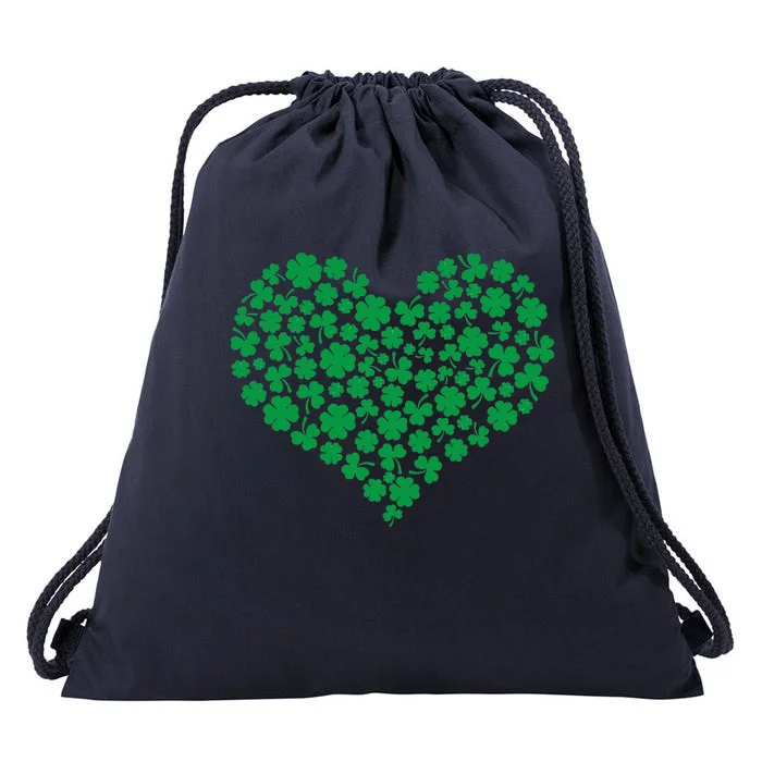 Heart Shamrock Lucky St Patricks Day Drawstring Bag