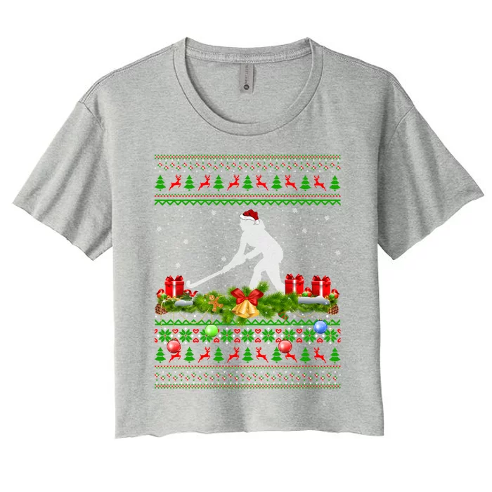 Hockey Sports Lover Xmas Santa Ugly Field Hockey Christmas Funny Gift Women's Crop Top Tee