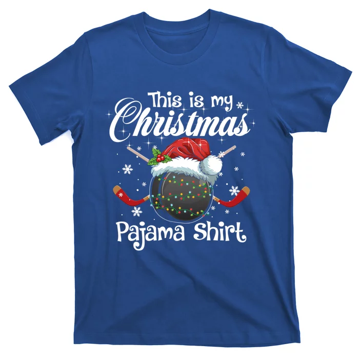 Hockey Santa Lights Funny This Is My Christmas Pajama Sport Cool Gift T-Shirt