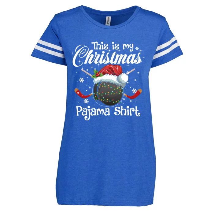 Hockey Santa Lights Funny This Is My Christmas Pajama Sport Cool Gift Enza Ladies Jersey Football T-Shirt