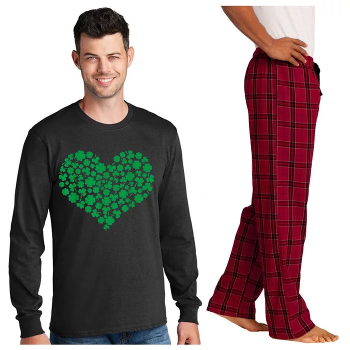 Heart Shamrock Lucky St Patricks Day Women Long Sleeve Pajama Set