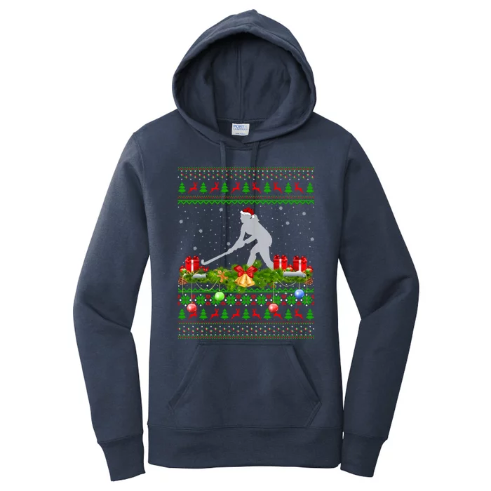 Hockey Sports Lover Xmas Santa Ugly Field Hockey Christmas Funny Gift Women's Pullover Hoodie