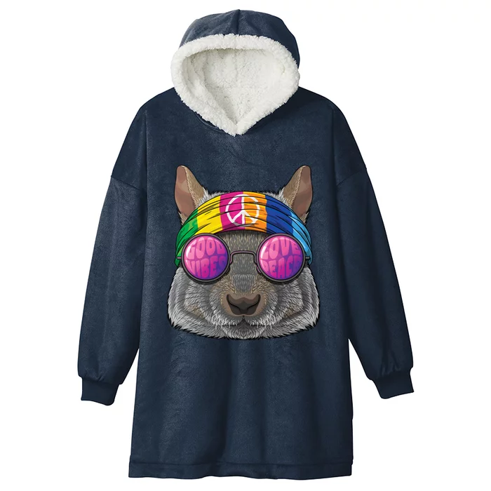 Hippie Squirrel Love Peace Sign 70s Hippie Animal Meaningful Gift Hooded Wearable Blanket