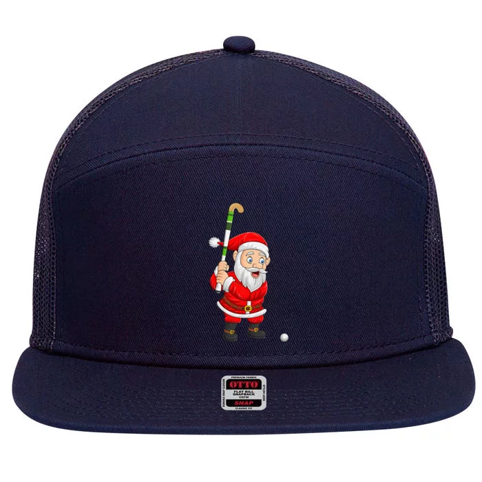 Hockey Sports Lover Santa Playing Hockey Christmas Gift 7 Panel Mesh Trucker Snapback Hat