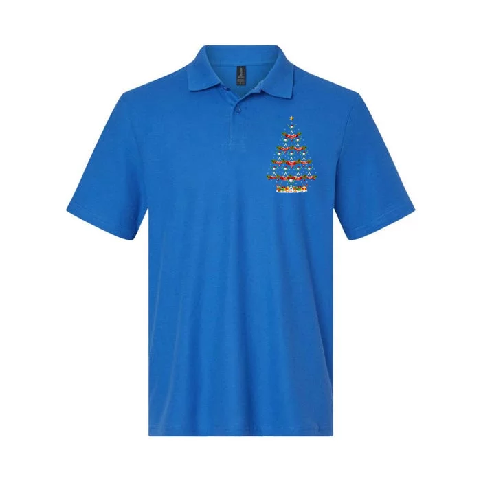 Hockey Sports Lover Xmas Holiday Santa Hockey Christmas Tree Gift Softstyle Adult Sport Polo