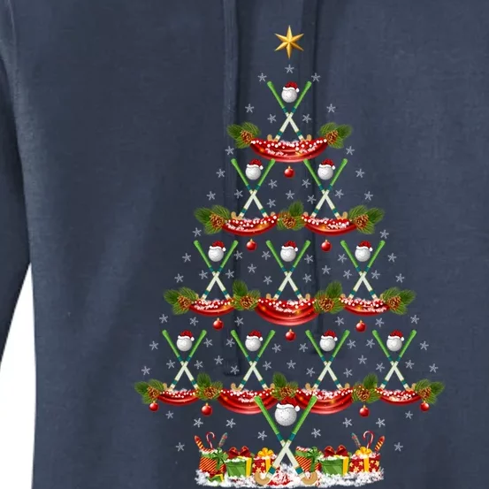 Hockey Sports Lover Xmas Holiday Santa Hockey Christmas Tree Gift Women's Pullover Hoodie