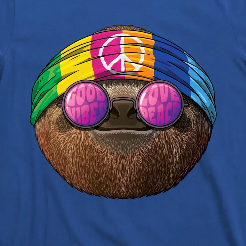 Hippie Sloth Love Peace Sign 70s Hippie Tropical Animal Meaningful Gift T-Shirt