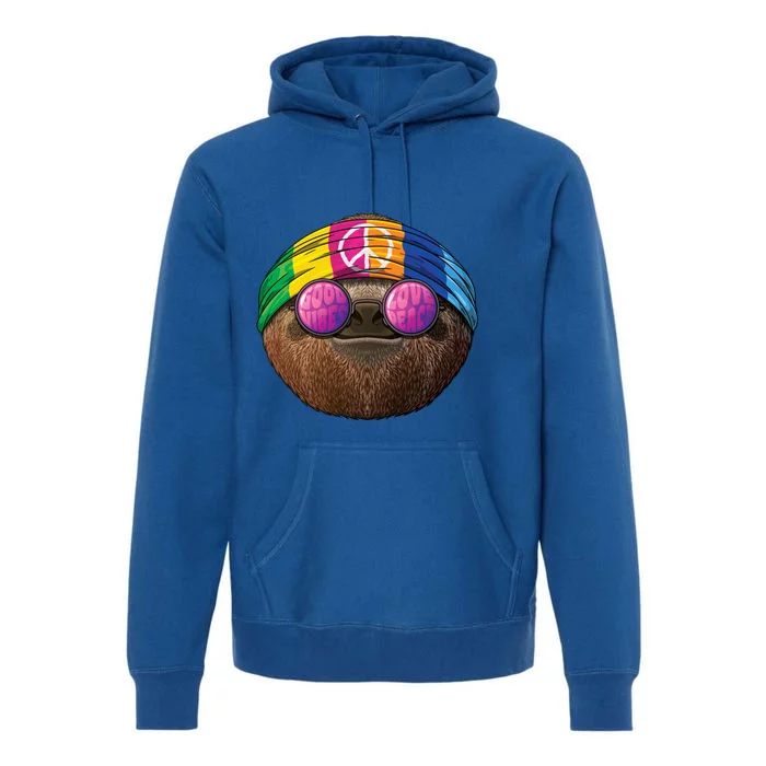 Hippie Sloth Love Peace Sign 70s Hippie Tropical Animal Meaningful Gift Premium Hoodie