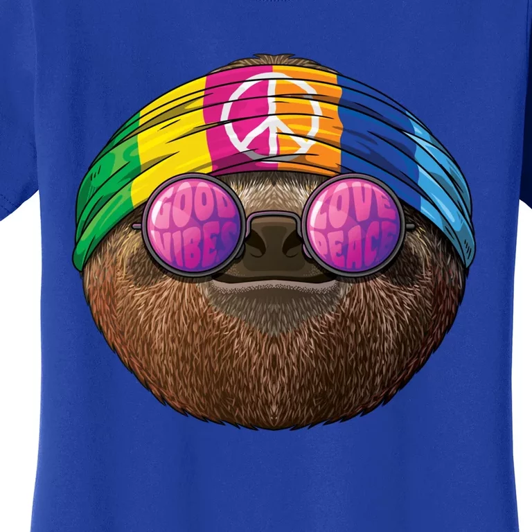 Hippie Sloth Love Peace Sign 70s Hippie Tropical Animal Meaningful Gift Women's T-Shirt