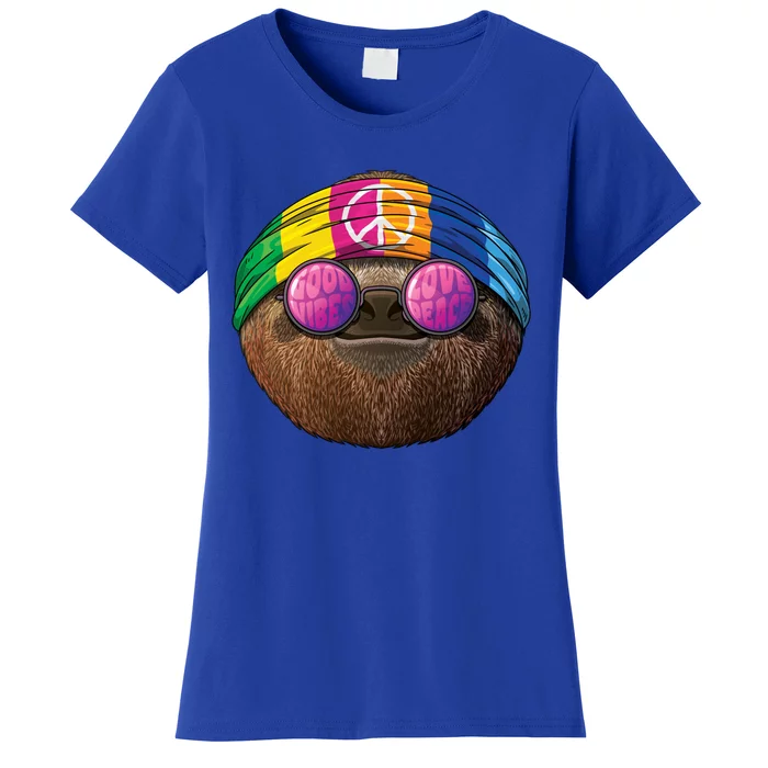 Hippie Sloth Love Peace Sign 70s Hippie Tropical Animal Meaningful Gift Women's T-Shirt