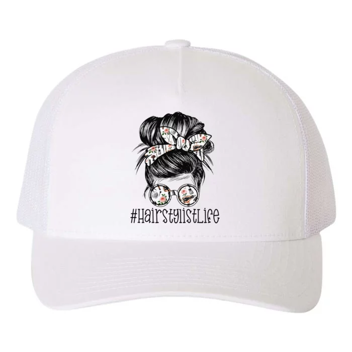 Hair Stylist Life Mom Messy Bun Mother's Day Yupoong Adult 5-Panel Trucker Hat