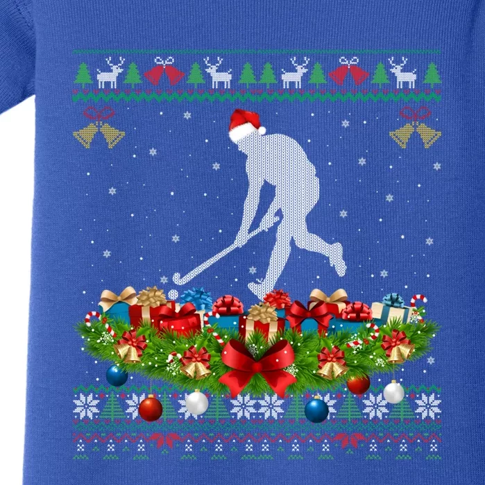 Hockey Sports Lover Xmas Santa Ugly Field Hockey Christmas Gift Baby Bodysuit