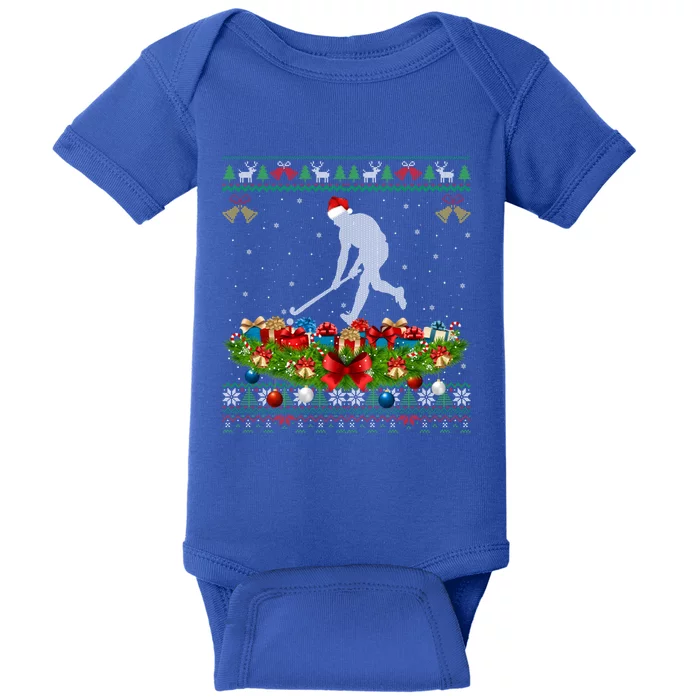 Hockey Sports Lover Xmas Santa Ugly Field Hockey Christmas Gift Baby Bodysuit