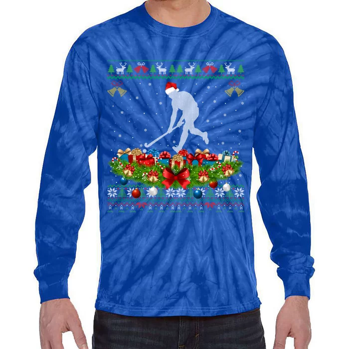 Hockey Sports Lover Xmas Santa Ugly Field Hockey Christmas Gift Tie-Dye Long Sleeve Shirt