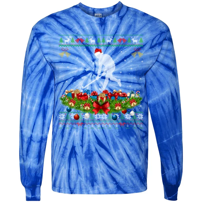 Hockey Sports Lover Xmas Santa Ugly Field Hockey Christmas Gift Tie-Dye Long Sleeve Shirt