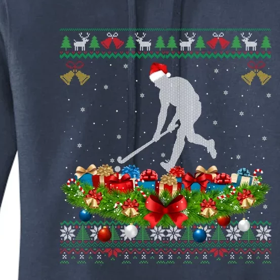 Hockey Sports Lover Xmas Santa Ugly Field Hockey Christmas Gift Women's Pullover Hoodie