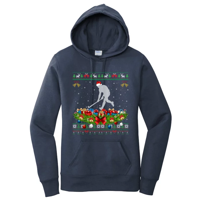 Hockey Sports Lover Xmas Santa Ugly Field Hockey Christmas Gift Women's Pullover Hoodie