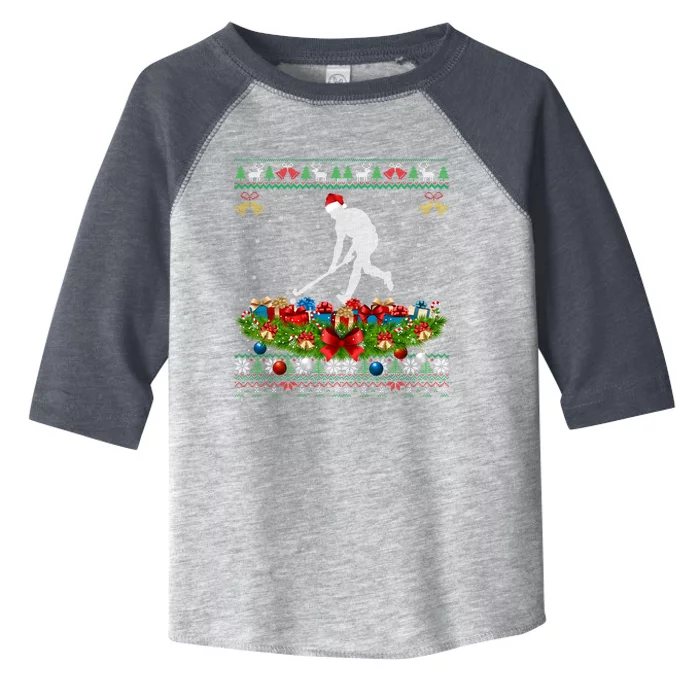 Hockey Sports Lover Xmas Santa Ugly Field Hockey Christmas Gift Toddler Fine Jersey T-Shirt