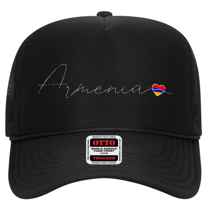 Hayastan Simple Love Armenian Flag Heart On Armenia High Crown Mesh Trucker Hat