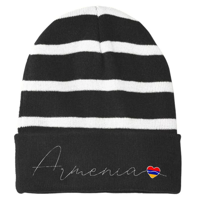 Hayastan Simple Love Armenian Flag Heart On Armenia Striped Beanie with Solid Band