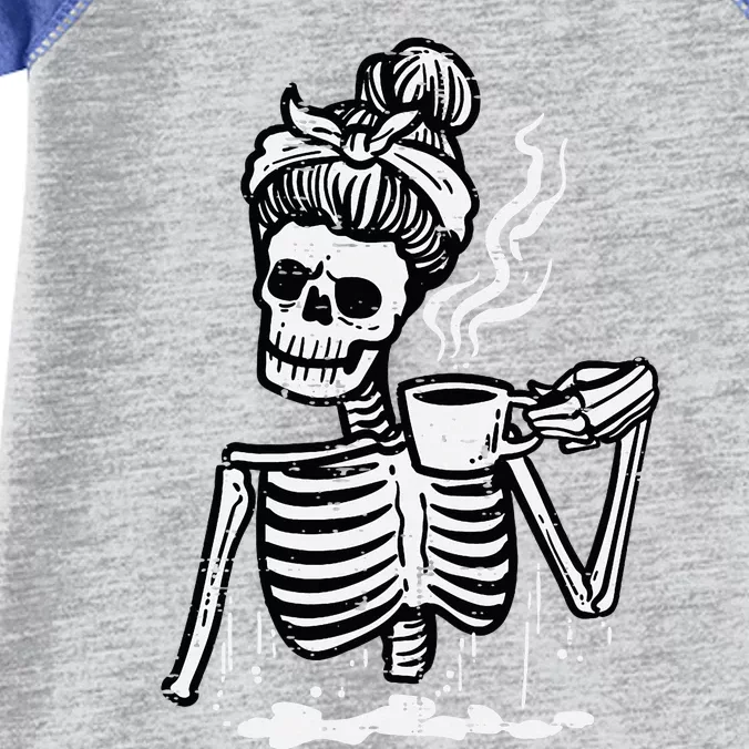 Halloween Skeleton Messy Bun Coffee Funny Costume Mom Infant Baby Jersey Bodysuit