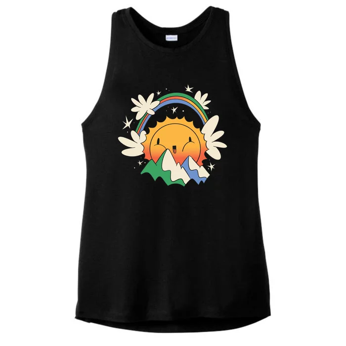 Happy Sun Mountain Rainbow Ladies Tri-Blend Wicking Tank