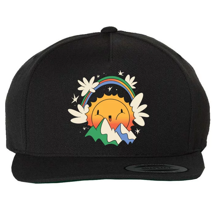 Happy Sun Mountain Rainbow Wool Snapback Cap