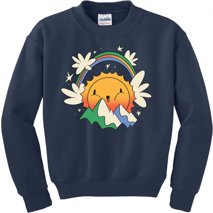 Happy Sun Mountain Rainbow Kids Sweatshirt